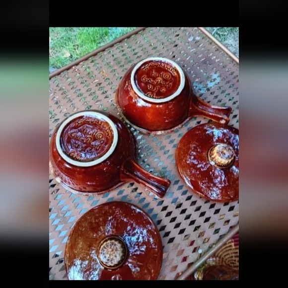 2 vintage Hull USA Brown Drip Glaze Oven Proof Bean Pot bowls with lids - Picture 3 of 7
